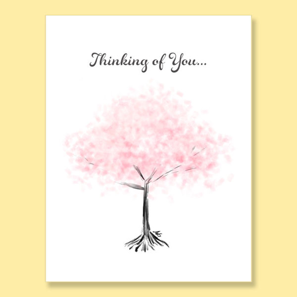 Watercolor Cherry Blossom Tree thinking of you greeting card