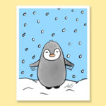 Flying flappy penguin greeting card
