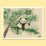 Watercolor panda friends love greeting card
