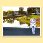 Petite paper people bridge canal greeting card