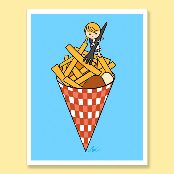 Fries patat frietjes oorlog satay mayonnaise little fork dutch girl holland nederlands meisje greeting card