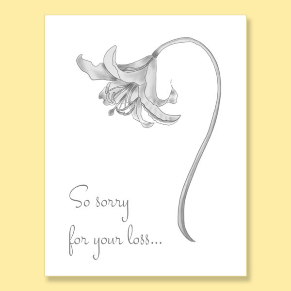 Black white grayscale lily sympathy greeting card