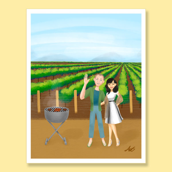 Vineyard BBQ barbecue mixed couple white asian greeting card