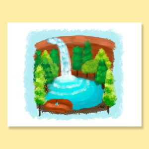 Waterfall oasis paradise greeting card