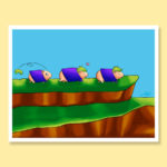 Little cute lemmings lemming family video game green hair purple outfit funny silly greeting card