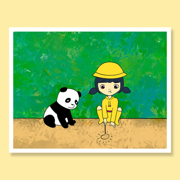 Ming and Bao doodle doodling drawing sweet girl with toy panda childhood growing up greeting card