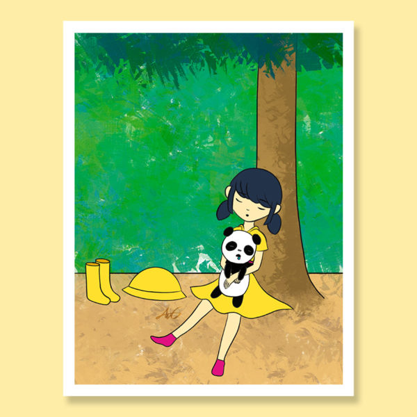 Ming and Bao afternoon nap sweet girl with toy panda childhood growing up greeting card