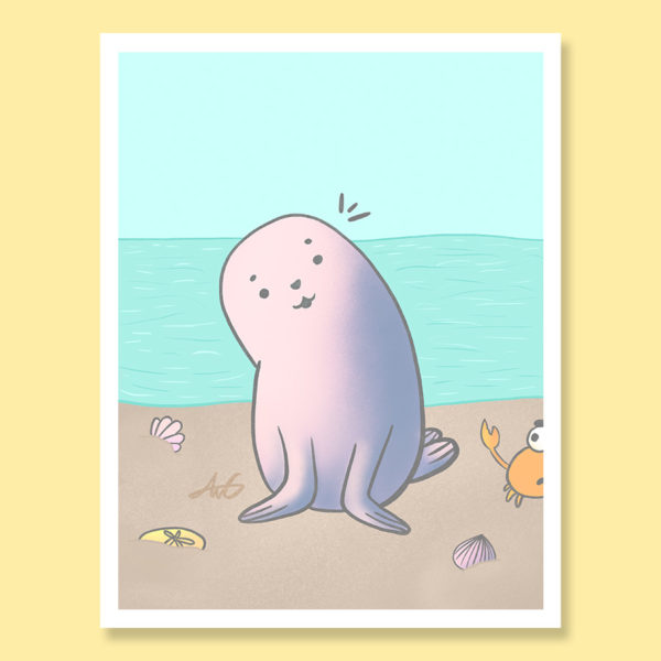 Silly sweet cute seal pup crab greeting card