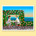 Sunset terrace oceanside rose wall date patio greeting card