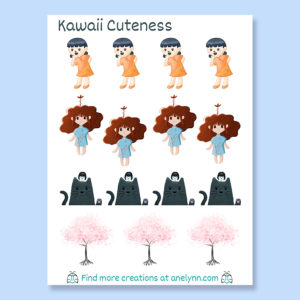 Kawaii cuteness asian oriental cherry blossoms vinyl white stickers set