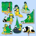 Ming and Bao sweet girl with toy panda childhood growing up stickers magnets set