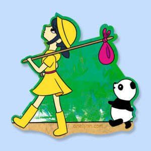 Ming and Bao adventure sack sweet girl with toy panda childhood growing up sticker magnet