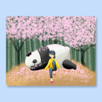 Ming and Bao series girl panda grown up cherry blossom tree sticker magnet