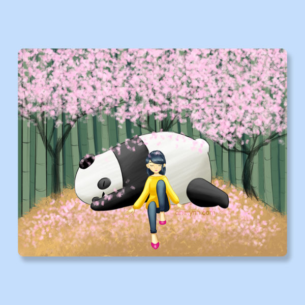 Ming and Bao series girl panda grown up cherry blossom tree sticker magnet