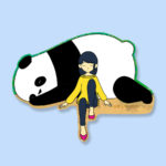 Ming and Bao grown up adult sweet girl with toy panda childhood growing up sticker magnet