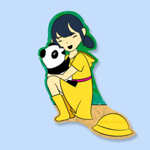 Ming and Bao hug hugging sweet girl with toy panda childhood growing up sticker magnet