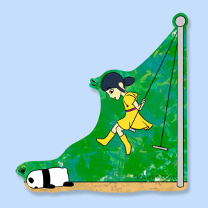 Ming and Bao swing fall sweet girl with toy panda childhood growing up sticker magnet