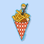 Fries patat frietjes oorlog satay mayonnaise little fork dutch girl holland nederlands meisje sticker magnet
