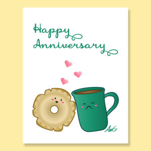 Donut and coffee love anniversary no year greeting card