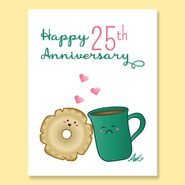 Donut and coffee love anniversary personalize year greeting card