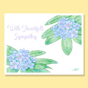 Watercolor forget me not flowers with heartfelt sympathy death loss greeting card