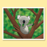 Cute funny kooky koala eating eucalyptus leaves with jaw dropping greeting card