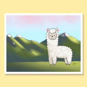 Cute sweet pastel pucker alpaca tassles andes mountains peru greeting card