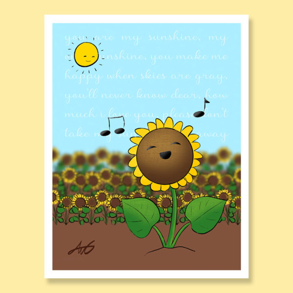 Cute happy sunflower song with sun flower singing you are my sunshine with lyrics sun greeting card