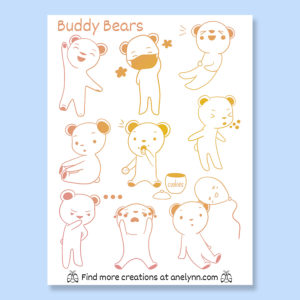 Buddy bears fka Rosie Bears rose gold foil outline nine stickers vinyl white stickers set