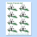 Cute Panda Friends set brush bamboo stickers vinyl white stickers set