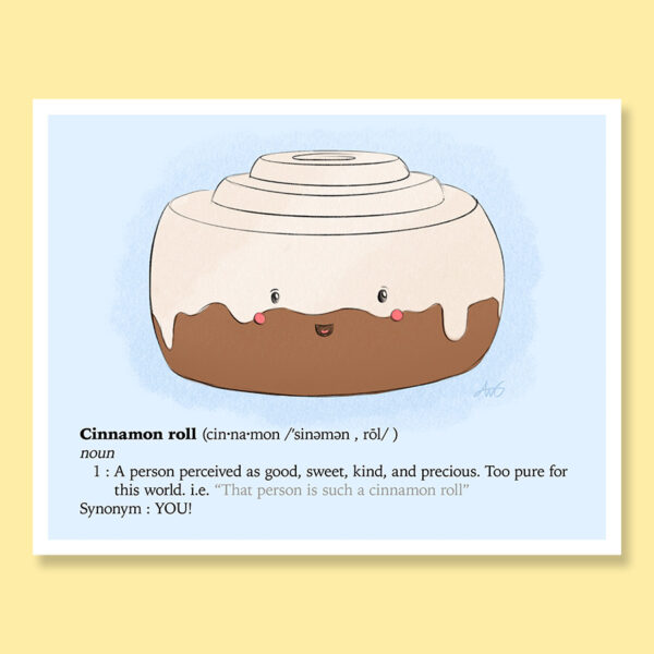 Cinnamon roll definition sweet love just because greeting card