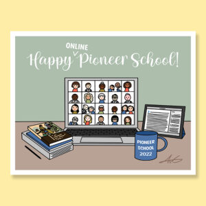 Cute funny happy 2022 Pioneer School online virtual greeting card