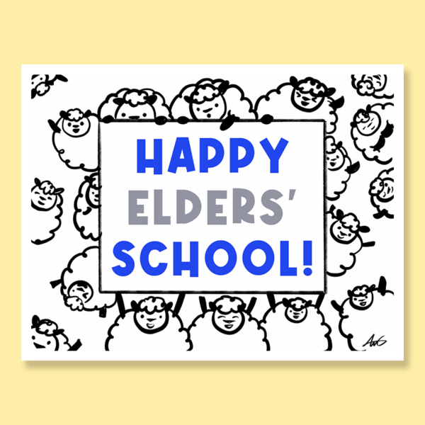 Happy Elders' School with sheep border