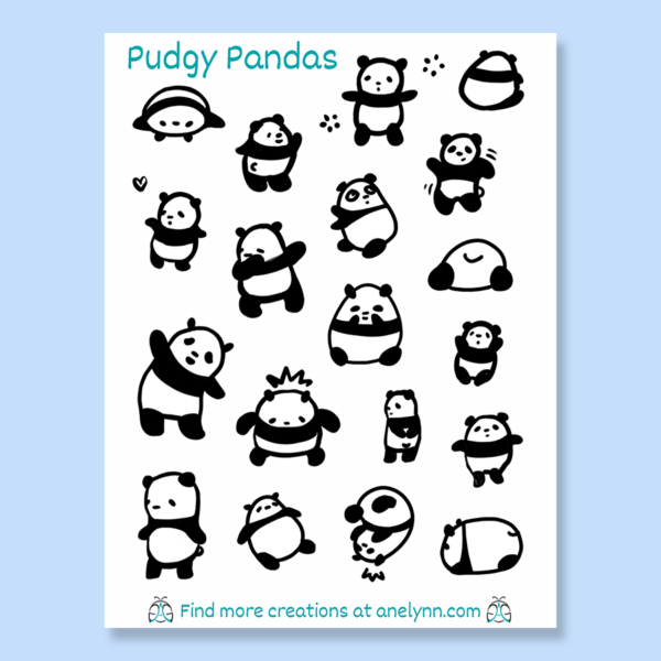 Pudgy Panda sticker set with 19 designs